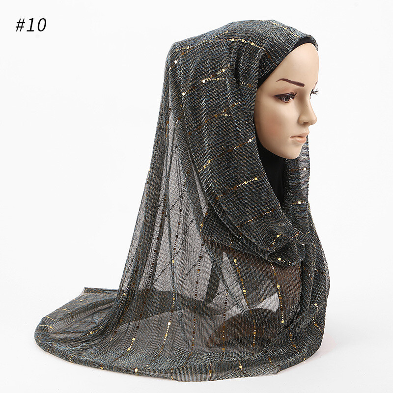 Muslim Head Coverings For Women Shimmer Sparkle Gold Glitters Plain Chiffon Muslim Hijab Scarf Shawl Head Wrap E Fancy Scarf For Women - Foto 3