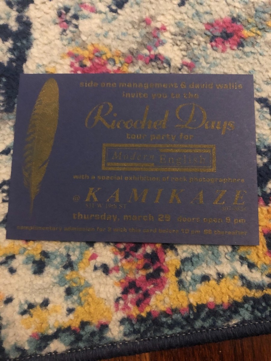 Vintage MODERN ENGLISH Tour Party Invitation RICOCHET DAYS KAMIKAZE CLUB  NYC 80s