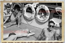 50s Vietnam War French USA Swimming Pool Man Gay Topless Vintage Photo #611