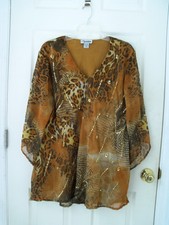 Singnature: Leopard Elegant Beaded Women's Blouse. Size 2x