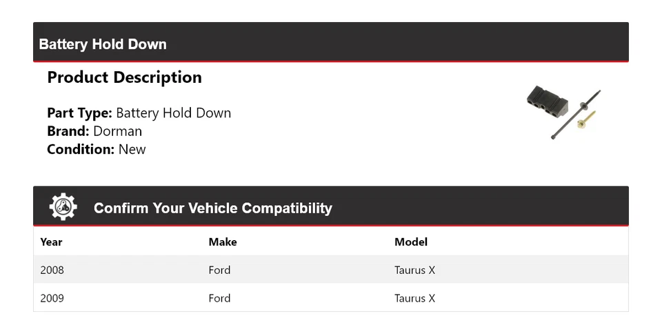 For 2008-2009 Ford Taurus X Dorman Battery Hold Down - Image 2 of 4