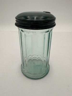 Vintage GEMCO Sugar Dispenser, Container, Green Glass, Metal Top C24