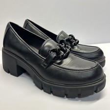 Madden NYC Lug Sole Chain Loafers Black Womens 7 Platform Chunky Dark Academia