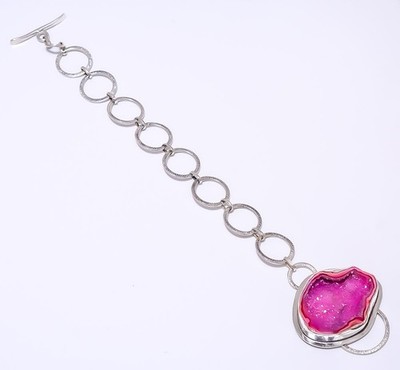 Pink Agate Drusy - Botswana 925 Sterling Silver Bracelet 7-7.99'' B_9214_73_3