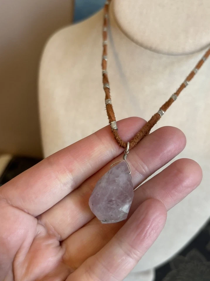 Y2K Kenneth Cole 紫水晶项链棕色绳子 — 第 3/4 张图片