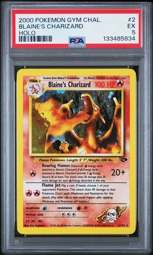 2000 POKEMON GYM CHALLENGE HOLO #2 BLAINE'S CHARIZARD PSA 5