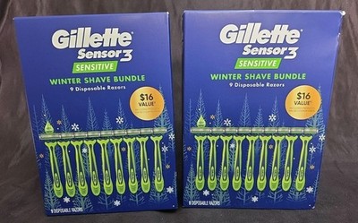 18 Gillette Sensor3 Sensitive Men 3 Blade Disposable Razors 2 Boxes Free Ship