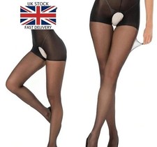 Womens XL, XXL Open Crotch Crotchless Black Tights 5 Denier  1, 2, 3 pack