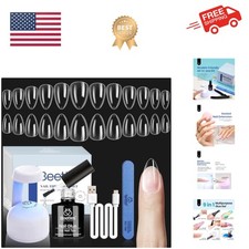 Beetles Gel Nail Kit, Short Almond Nail Tips Easy Extension Set 240 Pcs Pre S...