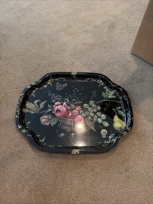 VINTAGE ELITE TRAYS ACCENTS FLORAL FRUIT DESIGN MADE IN ENGLAND DECOR 16x13.25