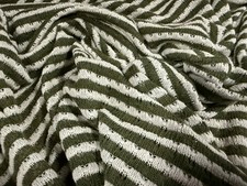 Crochet Knit Jersey Fashion Fabric, Per Metre - Stripe - Khaki Green & Ivory