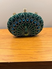 Elegant Peacock Design Beaded Clutch Evening Bag