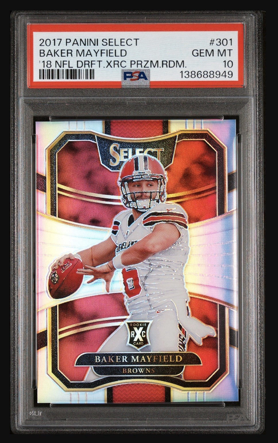 2017 Panini Select - 2018 XRC Baker Mayfield #301 Silver Prizm QB1 Rookie PSA 10