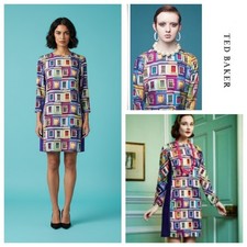 TED BAKER Jupi Pop Art Door Print Mini Shift Tunic Dress Size 6 Colorful