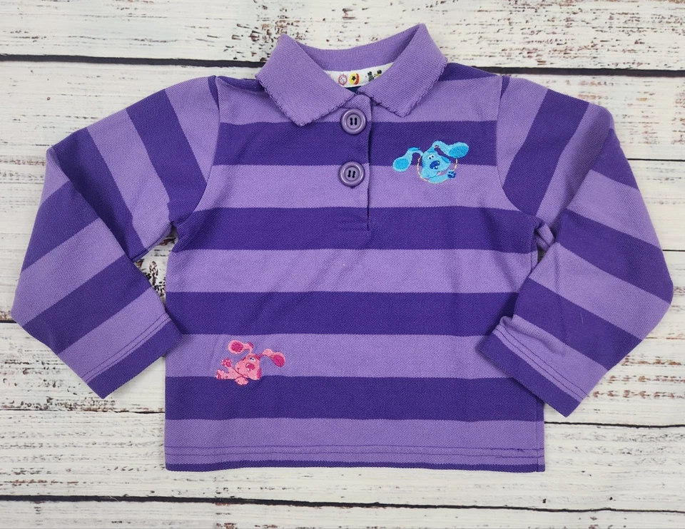 Camisa Polo Vintage Años 90 Blue’s Clues Manga Larga - Rayas Púrpura Azul Magenta 4T Foto 2 de 4