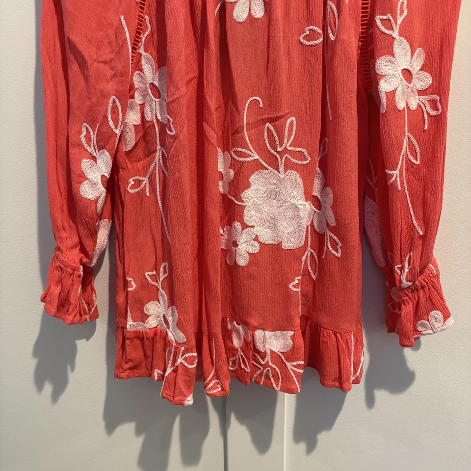 Blusa LIV LOS ANGELES Mujer Pequeña Coral Bordada Boho Campesina Volantes SB500 Foto 4 de 4