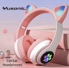 Bluetooth Wireless Cat Ear Headsets LED w/Mic Headphones For Kids Girls