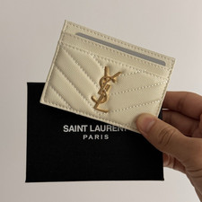 Saint Laurent Women  s Beige Quilted Logo Card Wallet, One Size