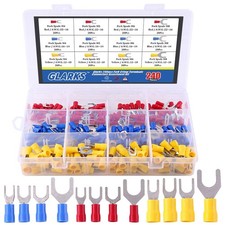 240Pcs 22-16/16-14/12-10 Gauge Fork Spade Quick Splice Crimp Terminals Connector