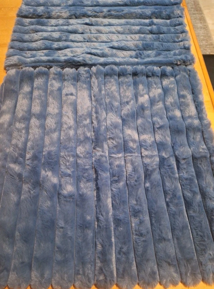 2 Faux Fur Throw Pillow Covers 18x18 Striped Velvet Blue Soft Zip Enclosure  - Image 4 of 4