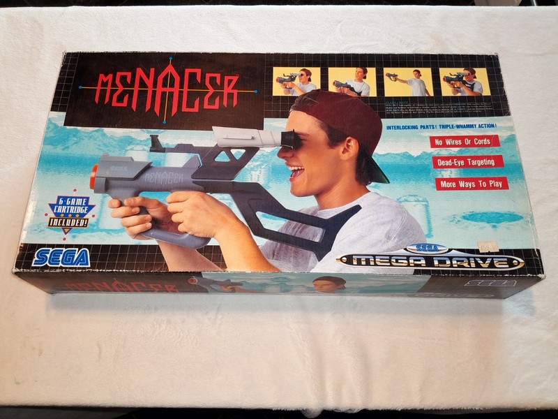 Vintage Sega Mega Drive, Menacer Light Gun With Game And Sensor