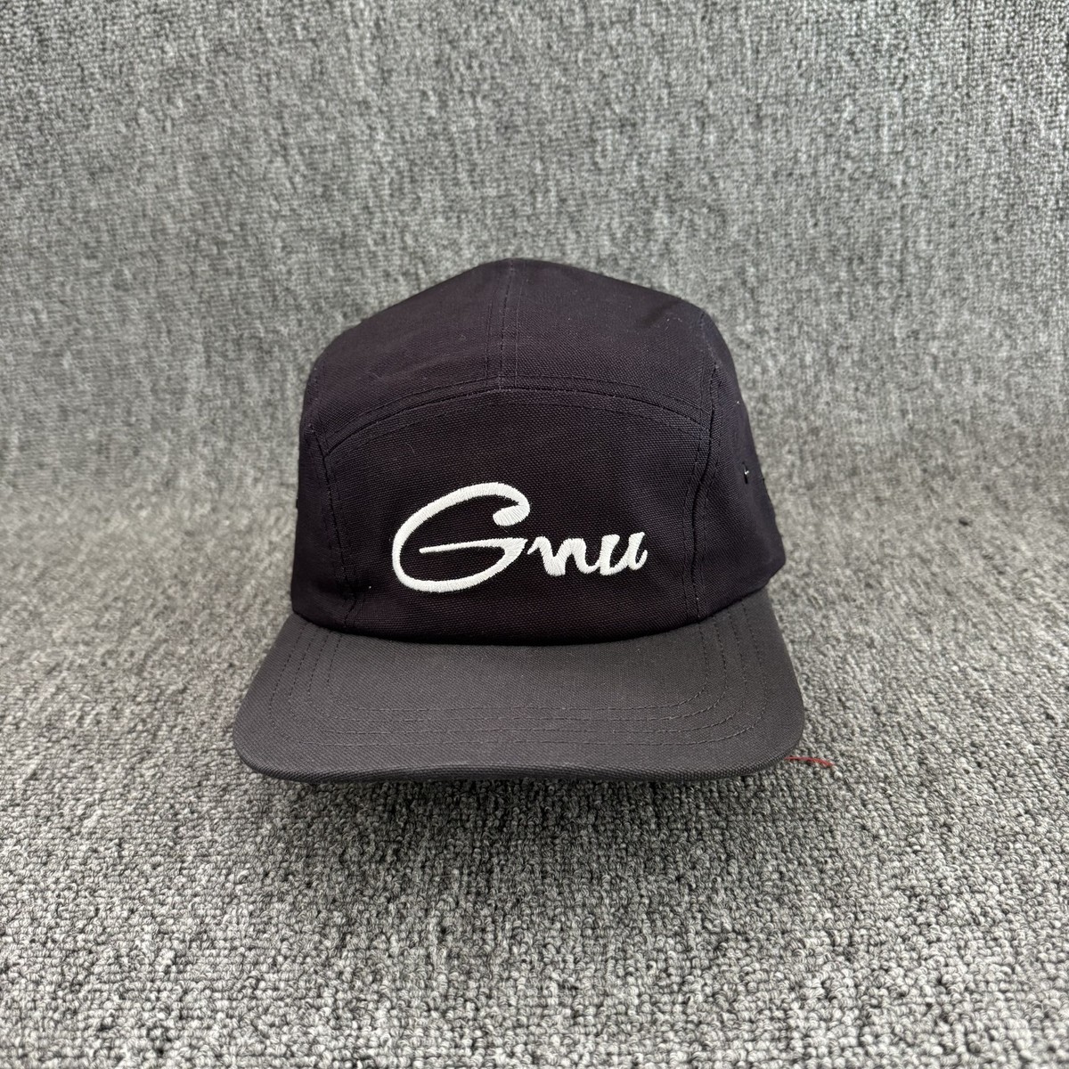 GNU Snowboards 5 Panel Strapback Flat Brim Charcoal Hat One Size