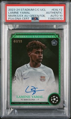 2023-24 GREEN FOIL #EXLY2 LAMINE YAMAL 44/99 PSA AUTHENTIC AUTO 10