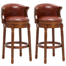 2-Cow Top Leather Swivel Bar Stool 29.5" Counter Height Upholstered Chair w/Back