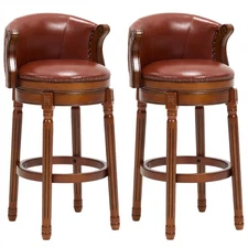2-Cow Top Leather Swivel Bar Stool 29.5" Counter Height Upholstered Chair w/Back