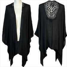 Lane Bryant Women Whimsigoth Kimono Shawl One Size Open Front Crochet Lace Black