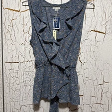 MAX STUDIO Wrap-look Ruffled Sleeveless Top New