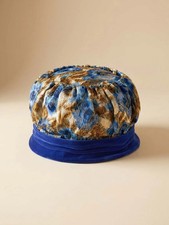 Vintage 1960s Blue Gold Brocade Pillbox Hat Metallic Floral Lam Hat Mod