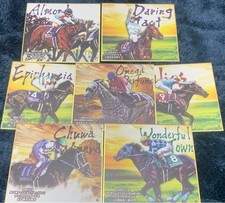 Horse Racing Trading Mini Colored Paper Set 7 Cards New Almond Eye Omega Perfume