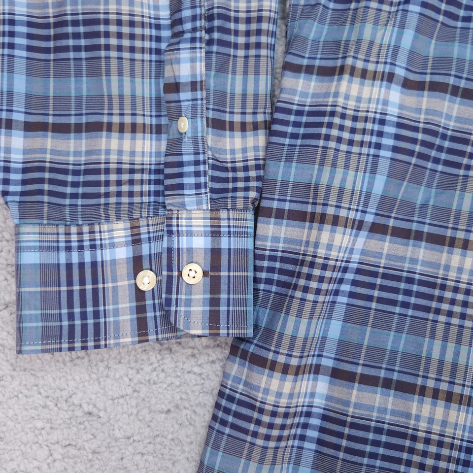 Camisa Joseph Abboud Abotonada Para Hombre 4XL Azul Marrón A Cuadros Manga Larga Foto 3 de 4