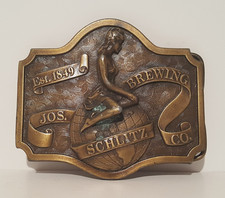 1977 Schlitz Brewing Company Brass Belt Buckle R-169 Lady on World
