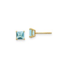 14k Yellow Gold Childrens Blue Topaz 4mm Square Post Earrings
