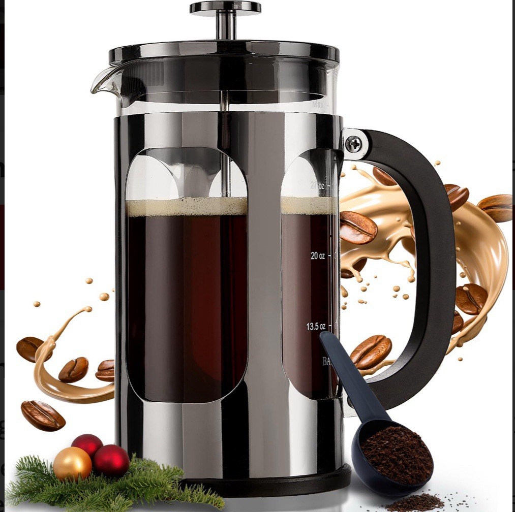 BAYKA French Press Coffee Maker, Large 304 Stainless Steel 34 oz, Dark Pewter 