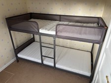 Modern Grey Metal IKEA Tuffing Childs Bunk Bed & IKEA Moshult Mattresses   |