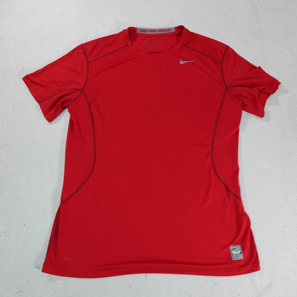 Nike Pro Combat Shirt Mens Large Red Dri Fit Fitted Athletic Training Top Tee - Image 2 of 4