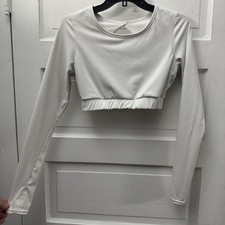 Danysu White Open Back Long Sleeve Crop Top Athletic Dance Yoga Size S