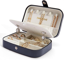 Smileshe Jewelry Box, PU Leather Small Portable Travel Case, 2 Layers Organizer