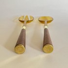 Vtg Mid Century Modern Amber Acrylic Lucite & Teak Wood Brass Salad Servers Set — photo 4