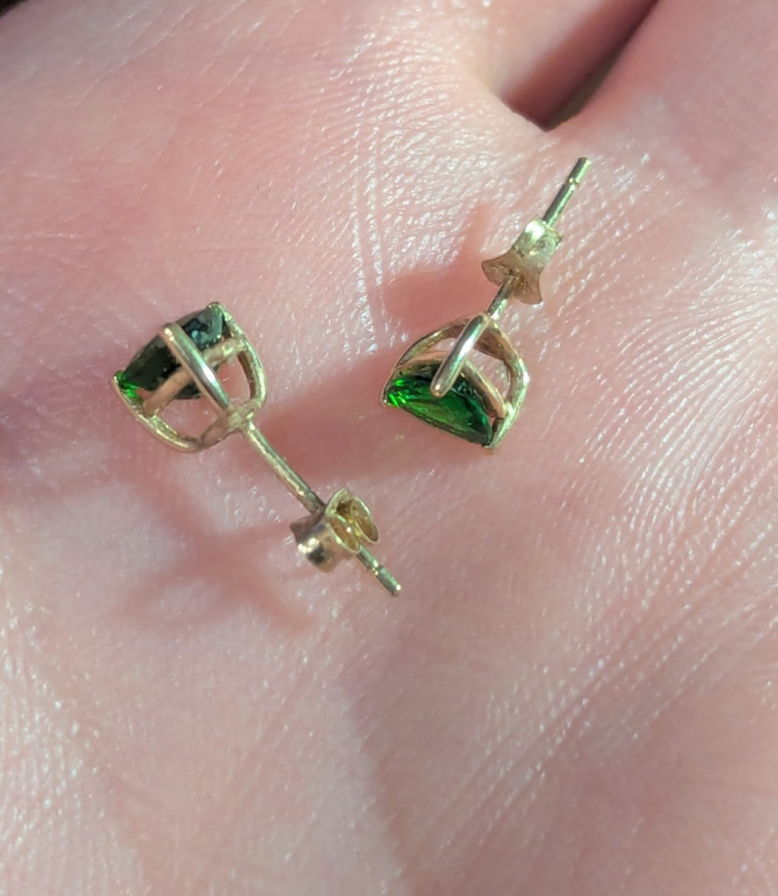 Triangle solitaire studs chrome diopside 14k yell… - image 4