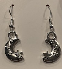 Silver tone Moon/star Dangle Earrings Witchy Boho Celestial Gift For Her Handmad