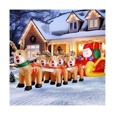 DomKom 12 FT Christmas Inflatable Outdoor Santa Claus on Sleigh with Five Rei...