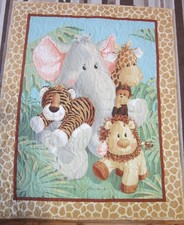 New Handmade Baby / Crib Quilt 36" x 44" Jungle Babies - Stuffed Animals