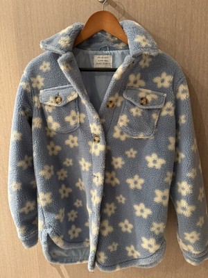Primark Girls 12Y-13Y Button Front Fleece Blue Floral gap Button Jacket 