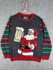 Ugly Christmas Sweater Brand Santa Mug Of Beer W GLITTER EUC Men s Large 19.5x27