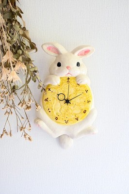 Japanese Lucky White Rabbit Pendulum Wall Clock w/Moon Seto Ware