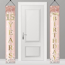 Excelloon 15th Birthday Decorations Door Banner for Girls Pink Rose Gold 15th